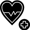 Medical: heart with heartbeat line across and red cross circle